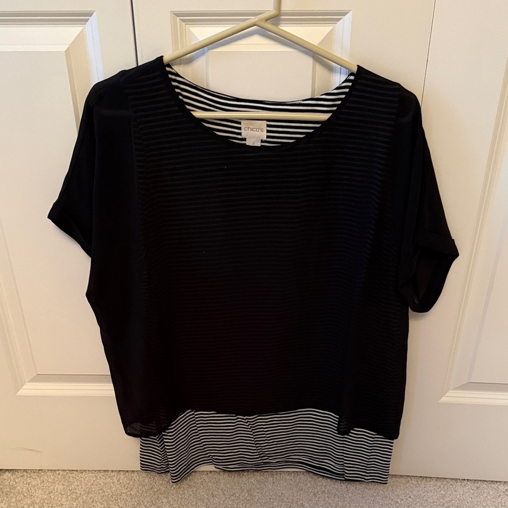 Chico's Black and White Layered Short Sleeve Top